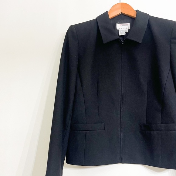 Vintage Talbots Petite Women’s Wool Blazer Jacket Size 10P Black Full Zip Pocket - Picture 5 of 8